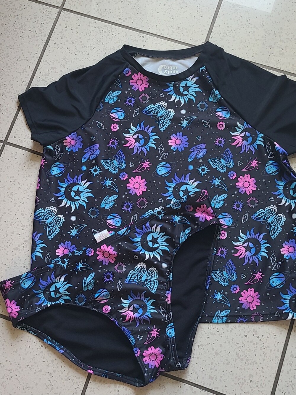 Girls' XL plus  Sugar & Jade Floral Rash Guard Set - Pink & Blue